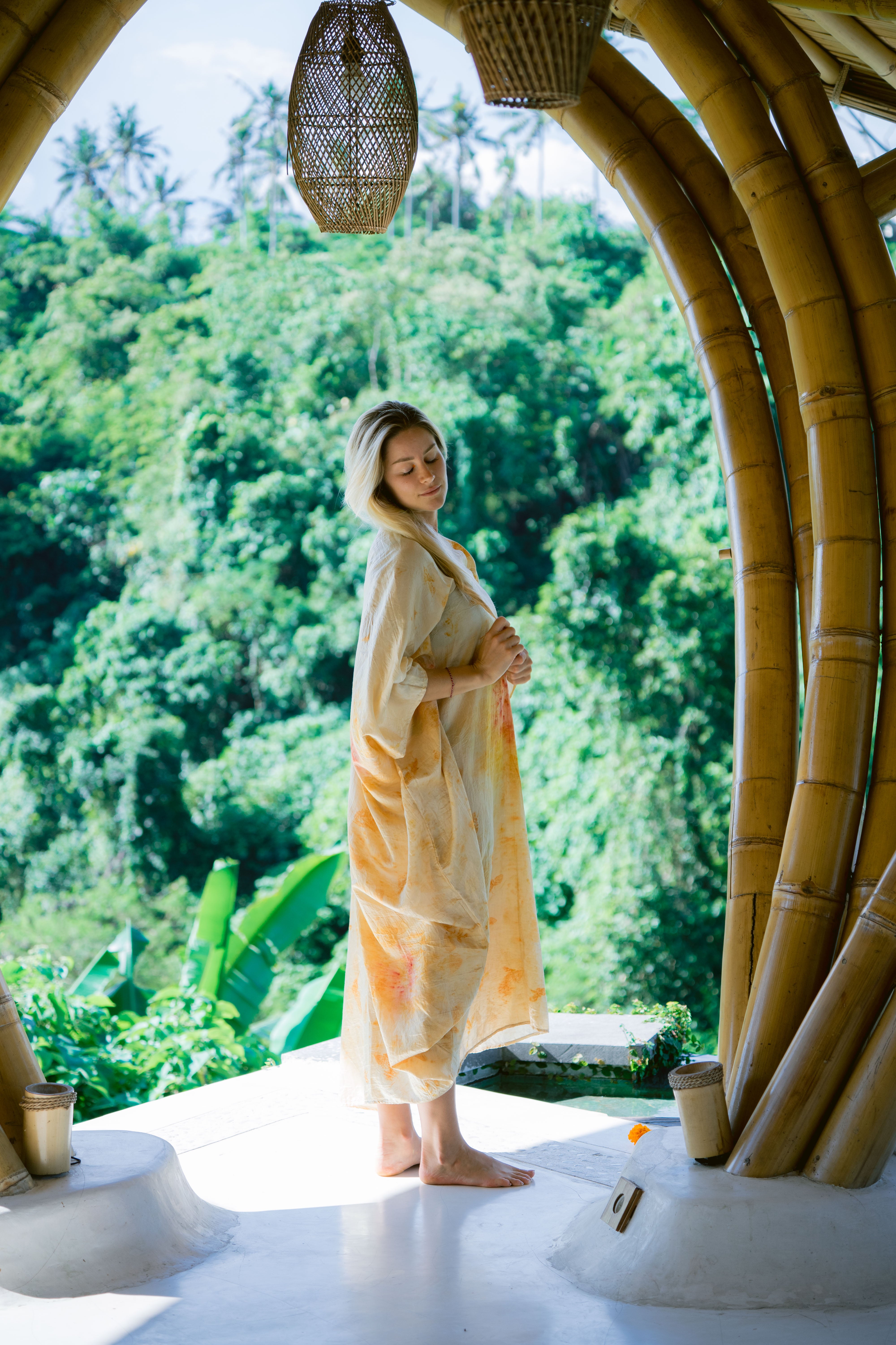 The Parvati – Red & Yellow Cotton Silk Eco Print Dress