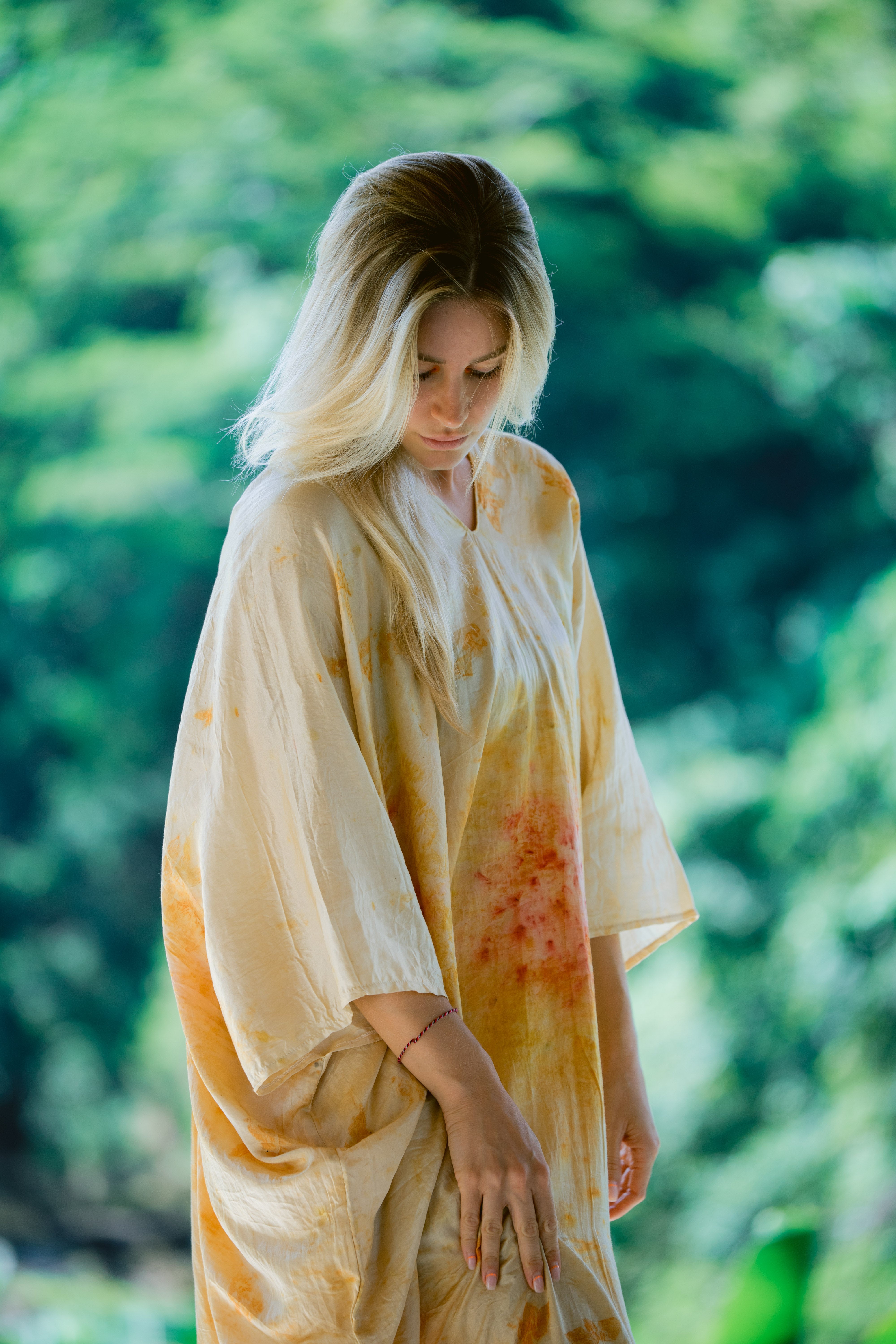 The Parvati – Red & Yellow Cotton Silk Eco Print Dress