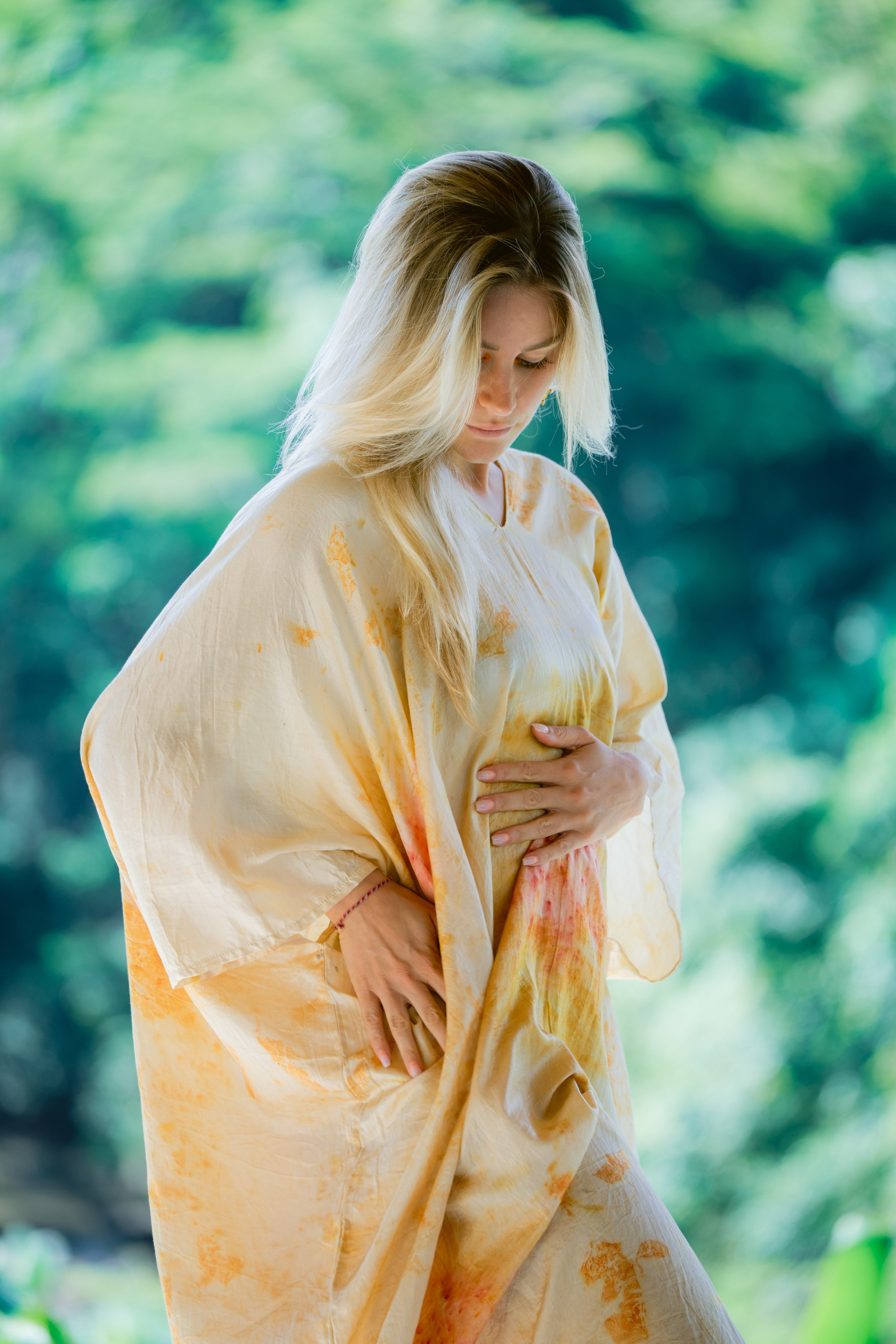 The Parvati – Red & Yellow Cotton Silk Eco Print Dress