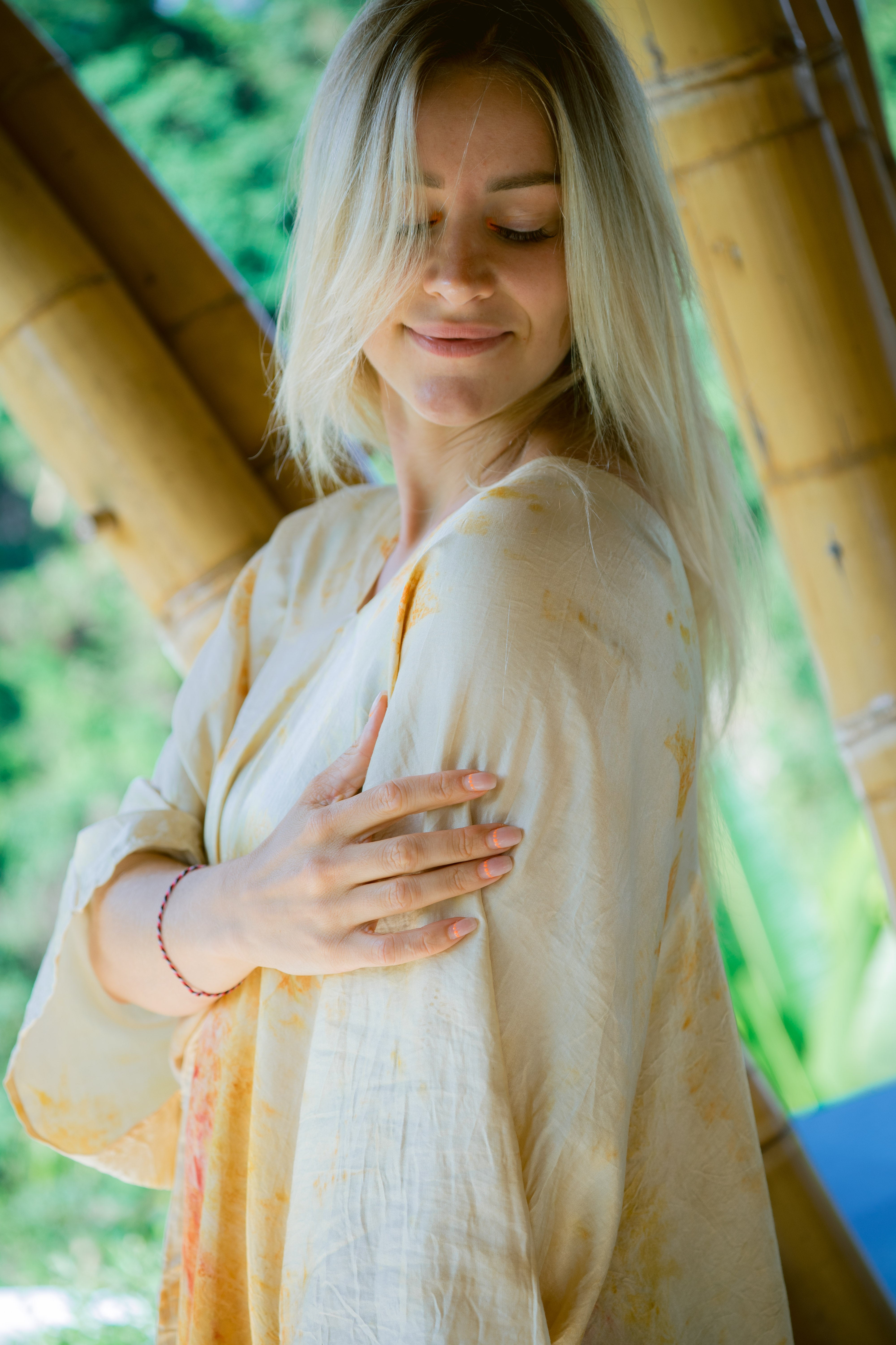 The Parvati – Red & Yellow Cotton Silk Eco Print Dress