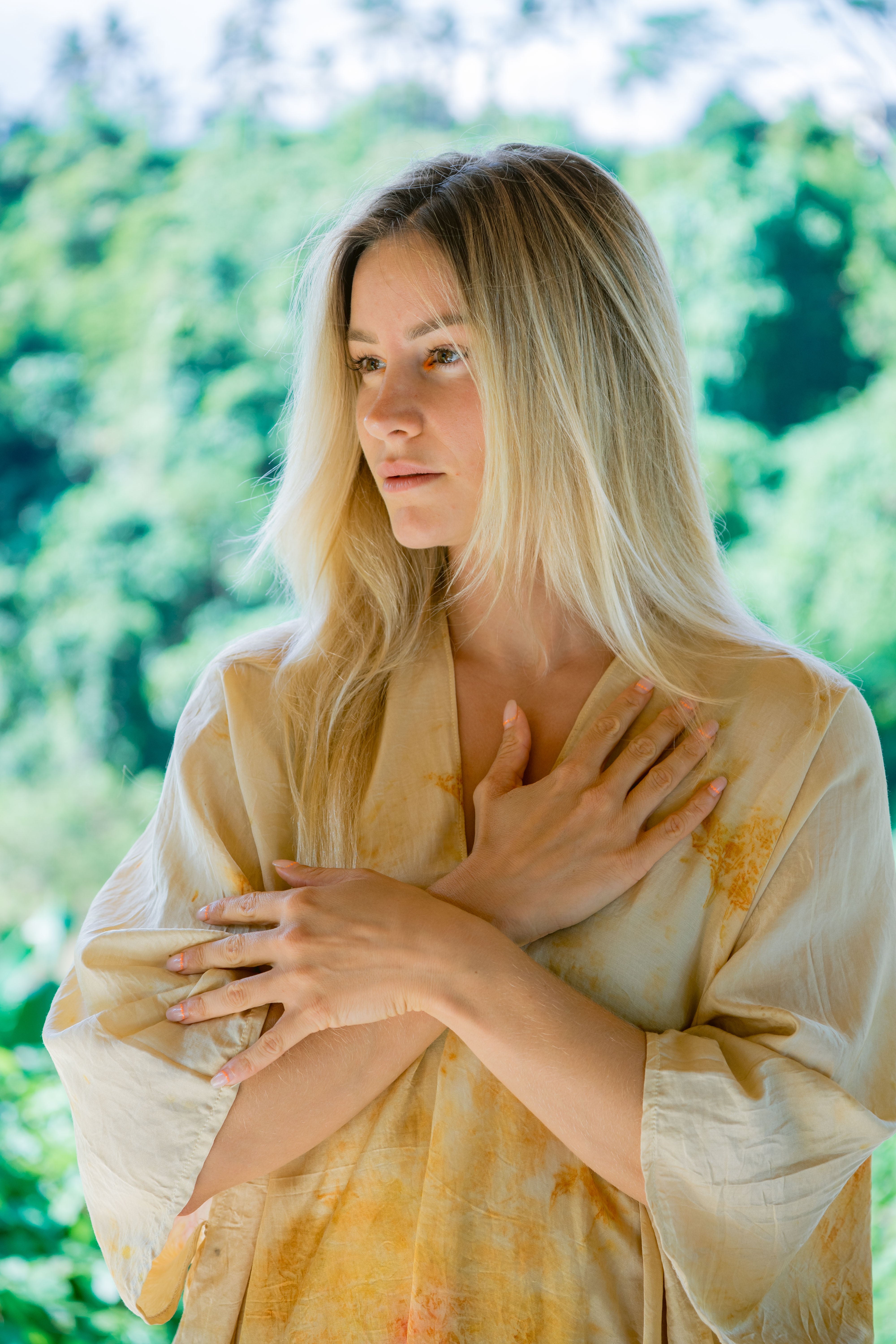 The Parvati – Red & Yellow Cotton Silk Eco Print Dress