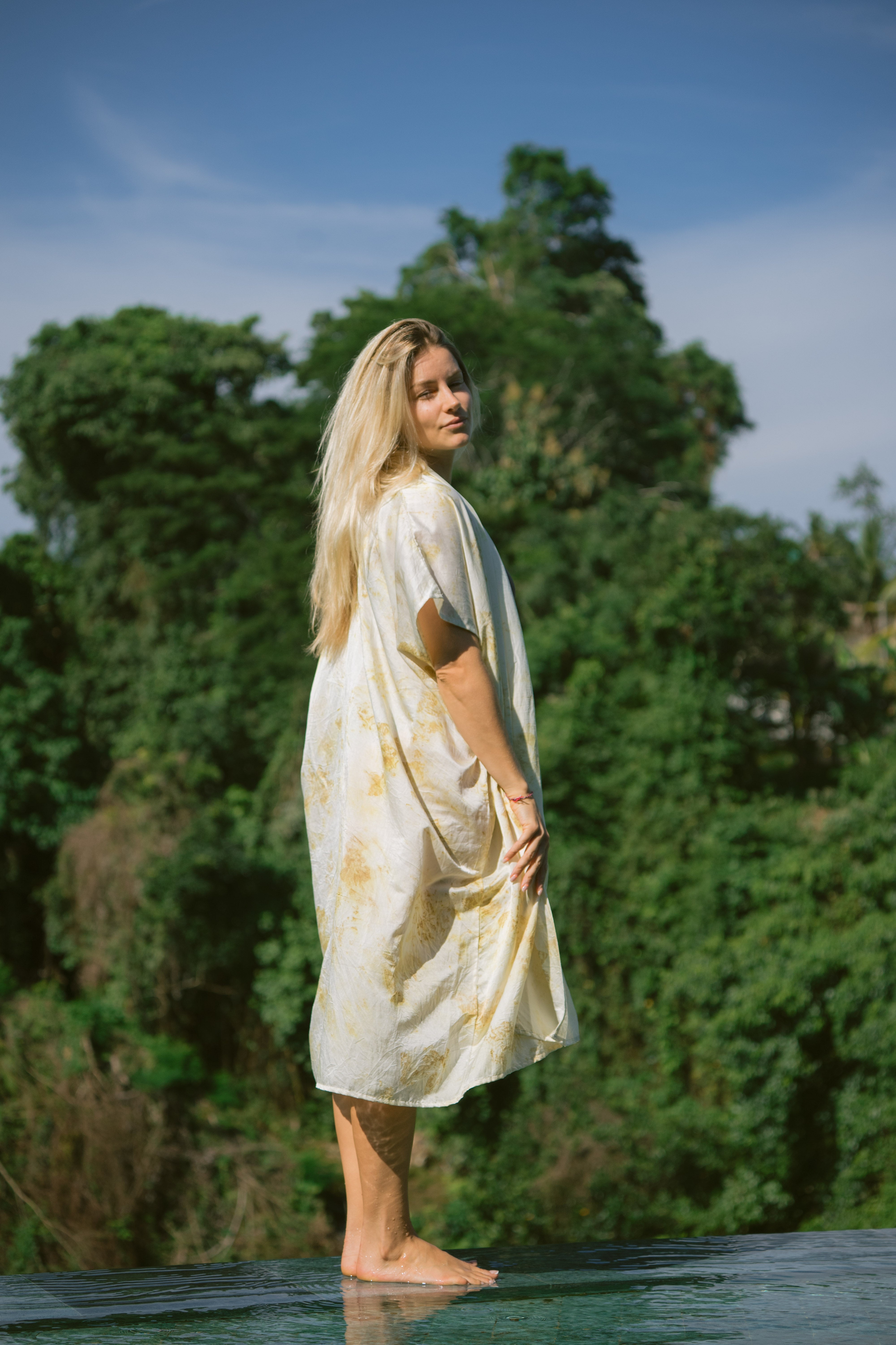 The Yogini – White, Yellow & Green Cotton Silk Eco Print Pyjamas