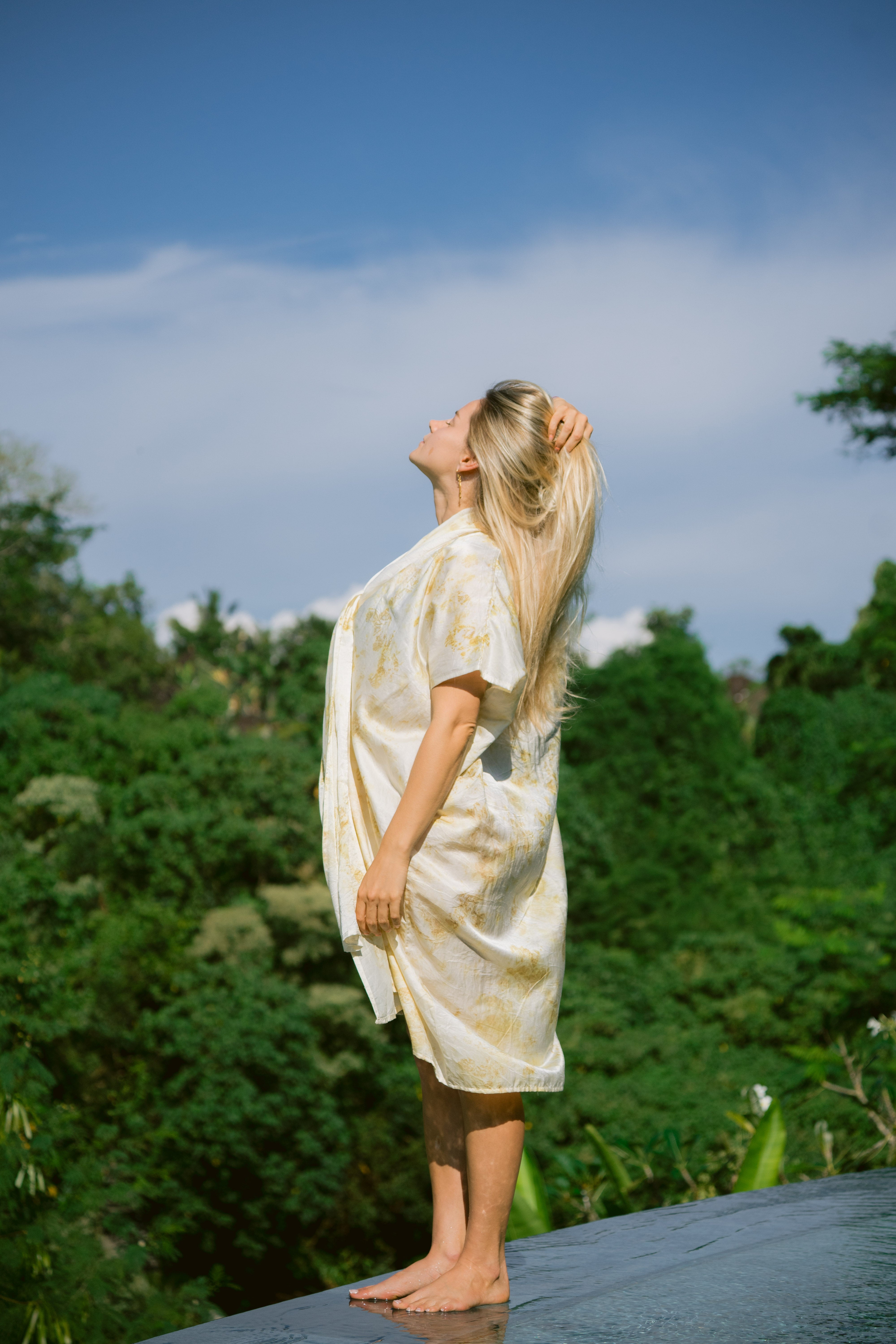 The Yogini – White, Yellow & Green Cotton Silk Eco Print Pyjamas