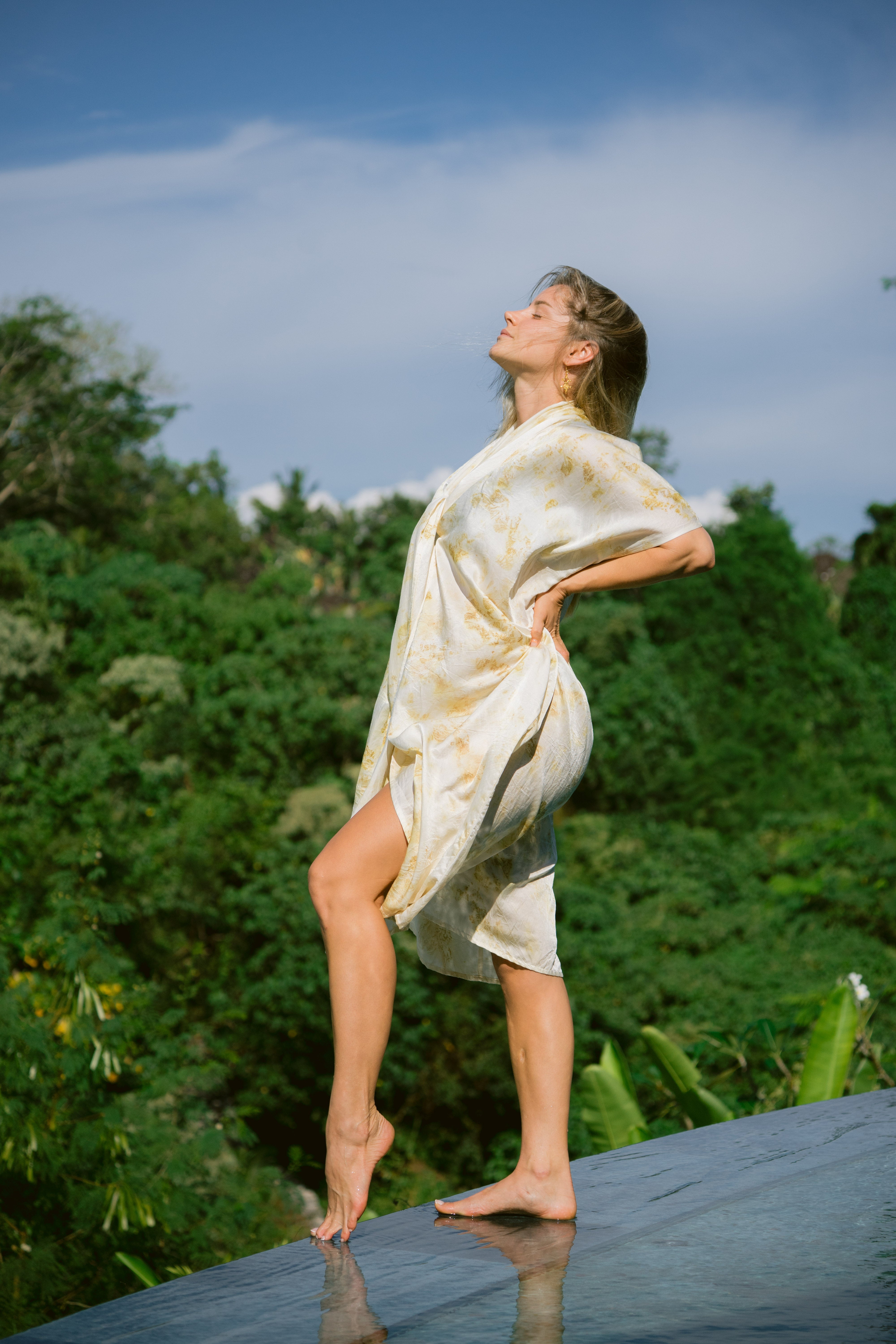 The Yogini – White, Yellow & Green Cotton Silk Eco Print Pyjamas