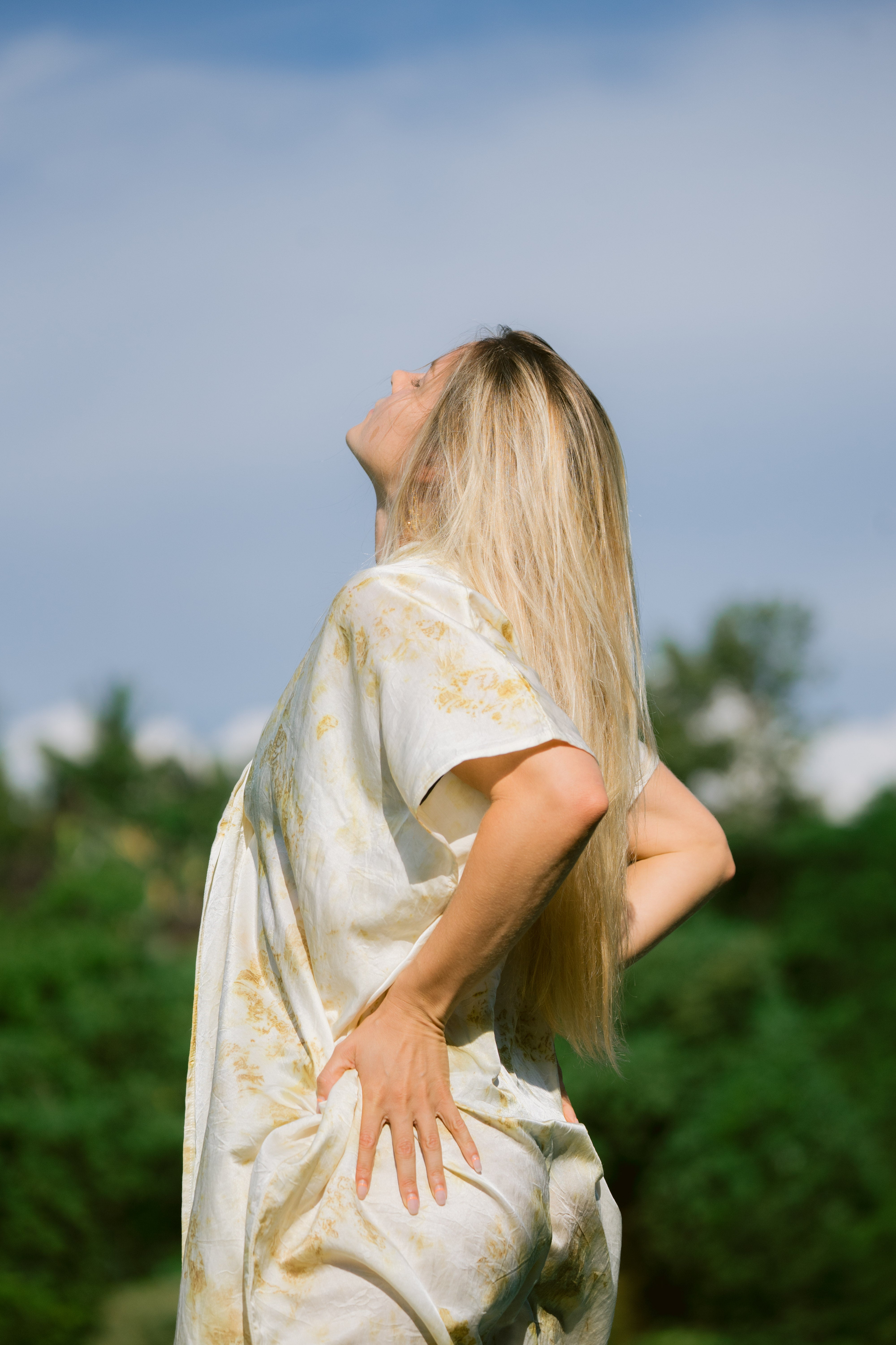 The Yogini – White, Yellow & Green Cotton Silk Eco Print Pyjamas