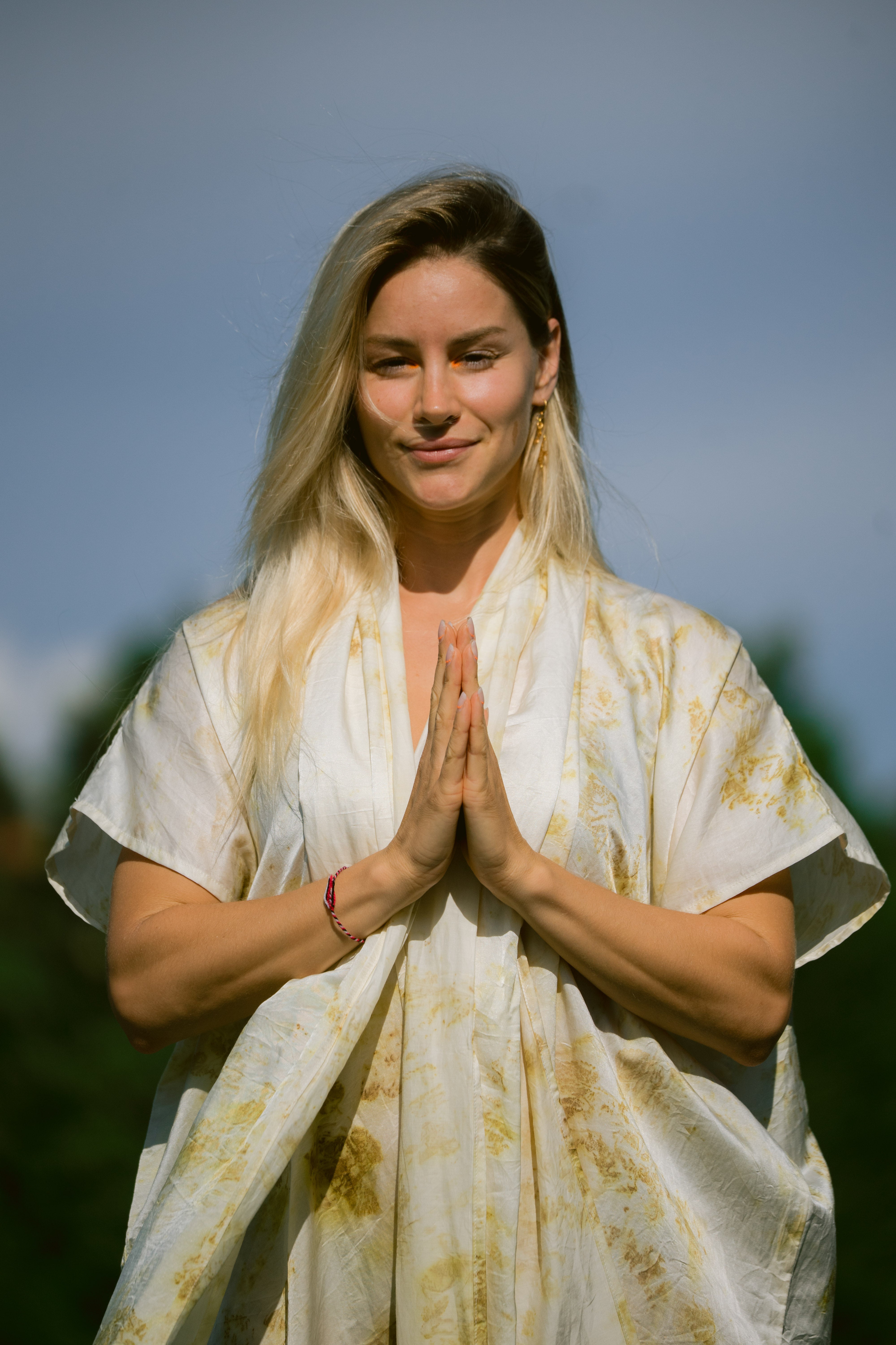 The Yogini – White, Yellow & Green Cotton Silk Eco Print Pyjamas