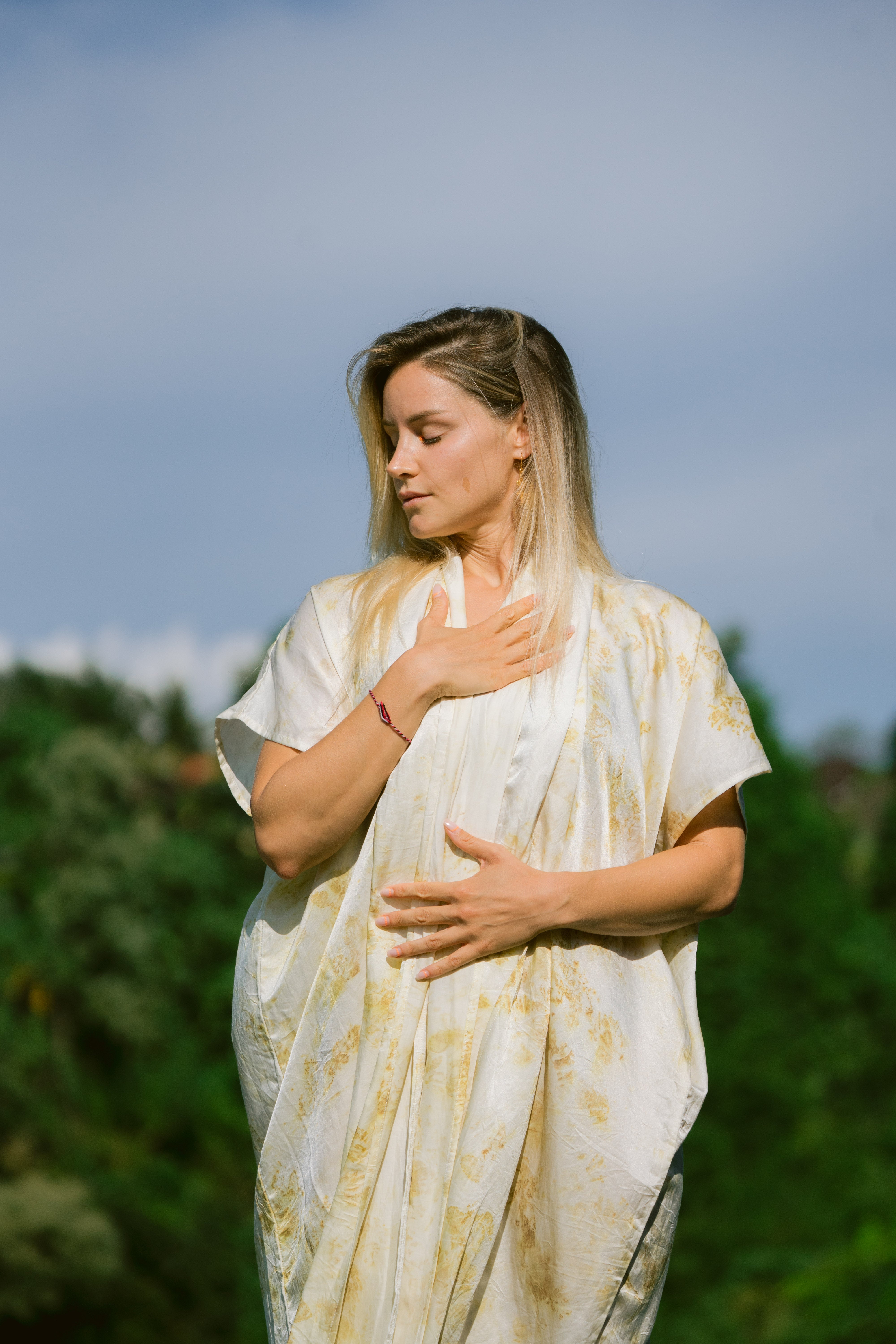 The Yogini – White, Yellow & Green Cotton Silk Eco Print Pyjamas