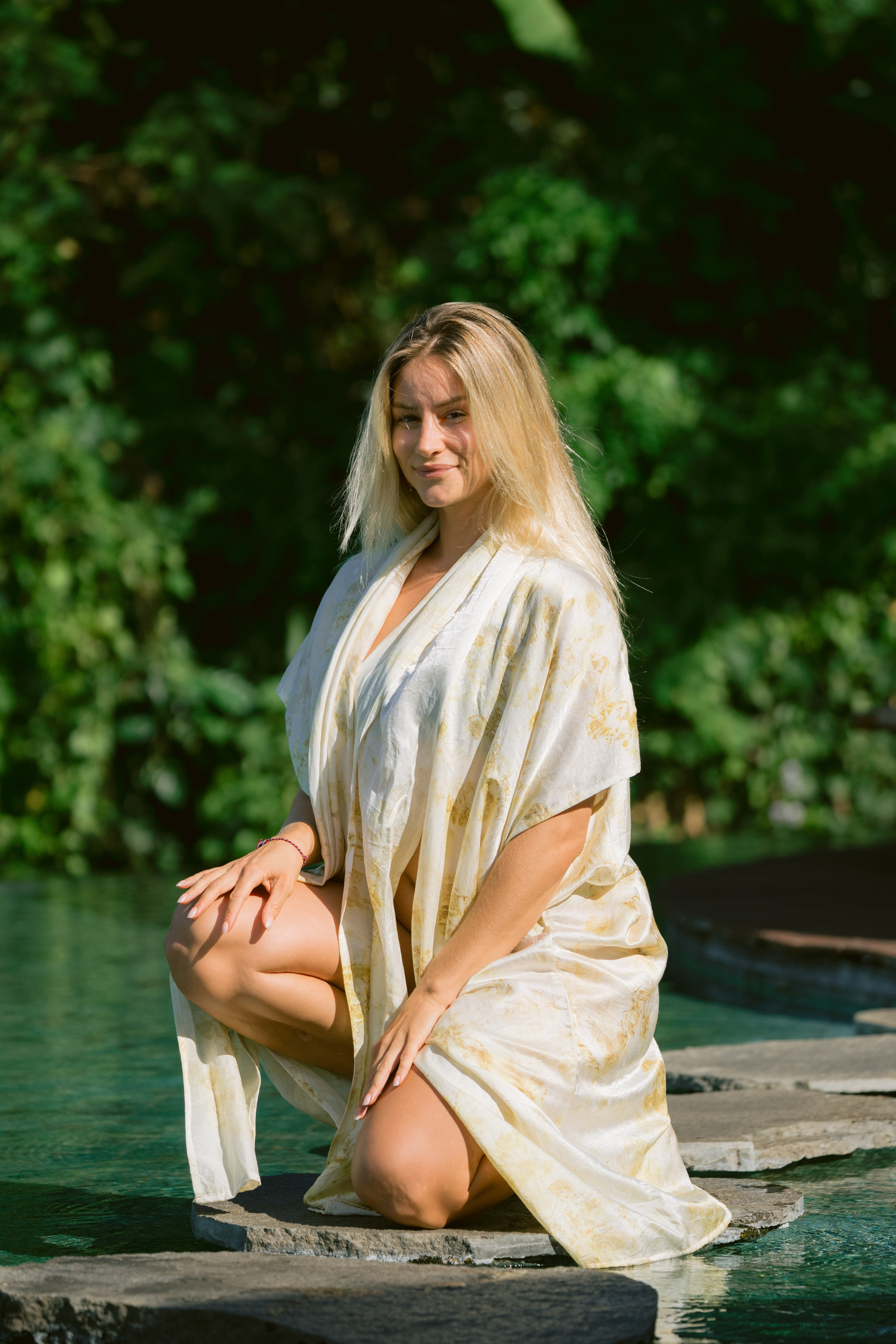 The Yogini – White, Yellow & Green Cotton Silk Eco Print Pyjamas