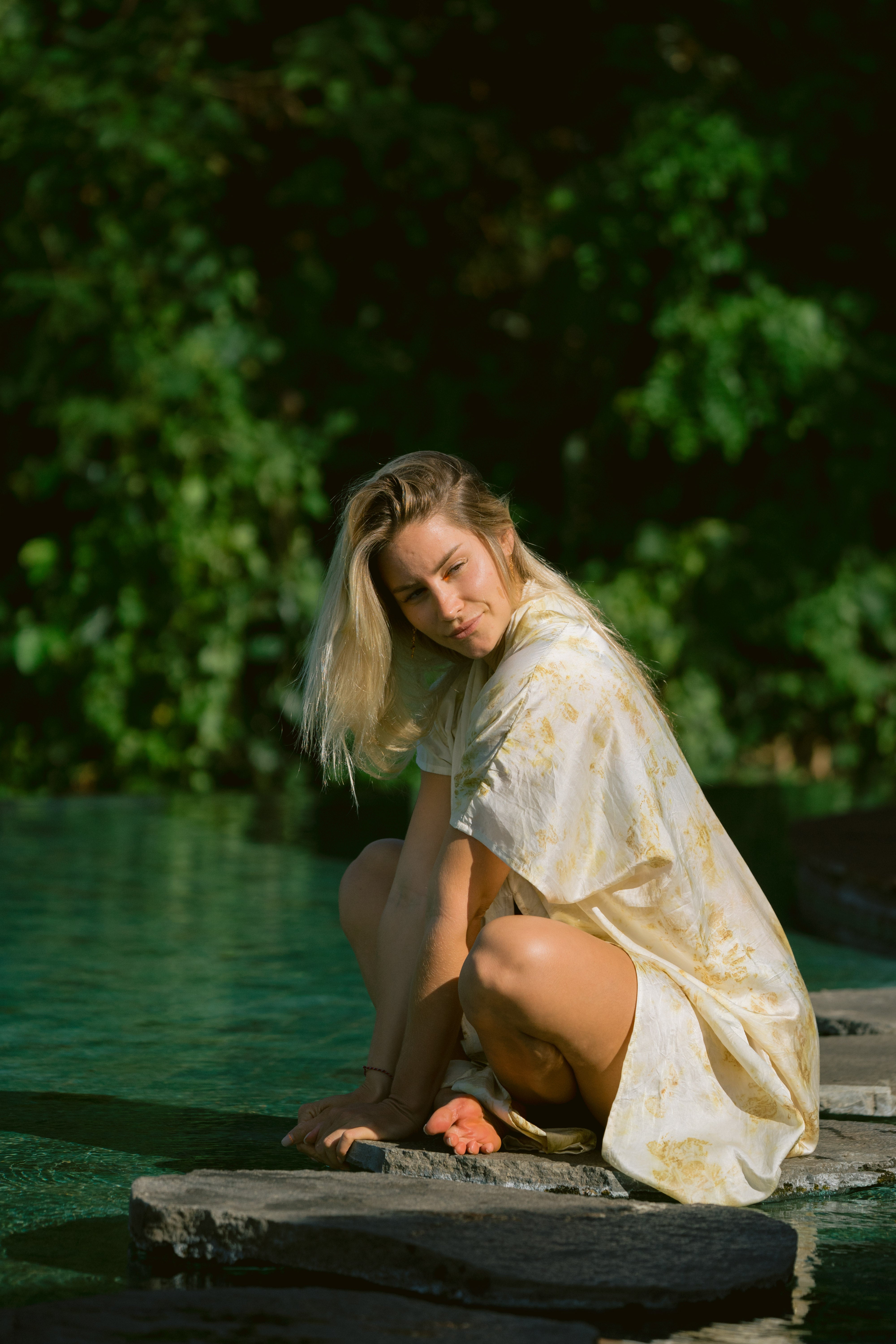 The Yogini – White, Yellow & Green Cotton Silk Eco Print Pyjamas