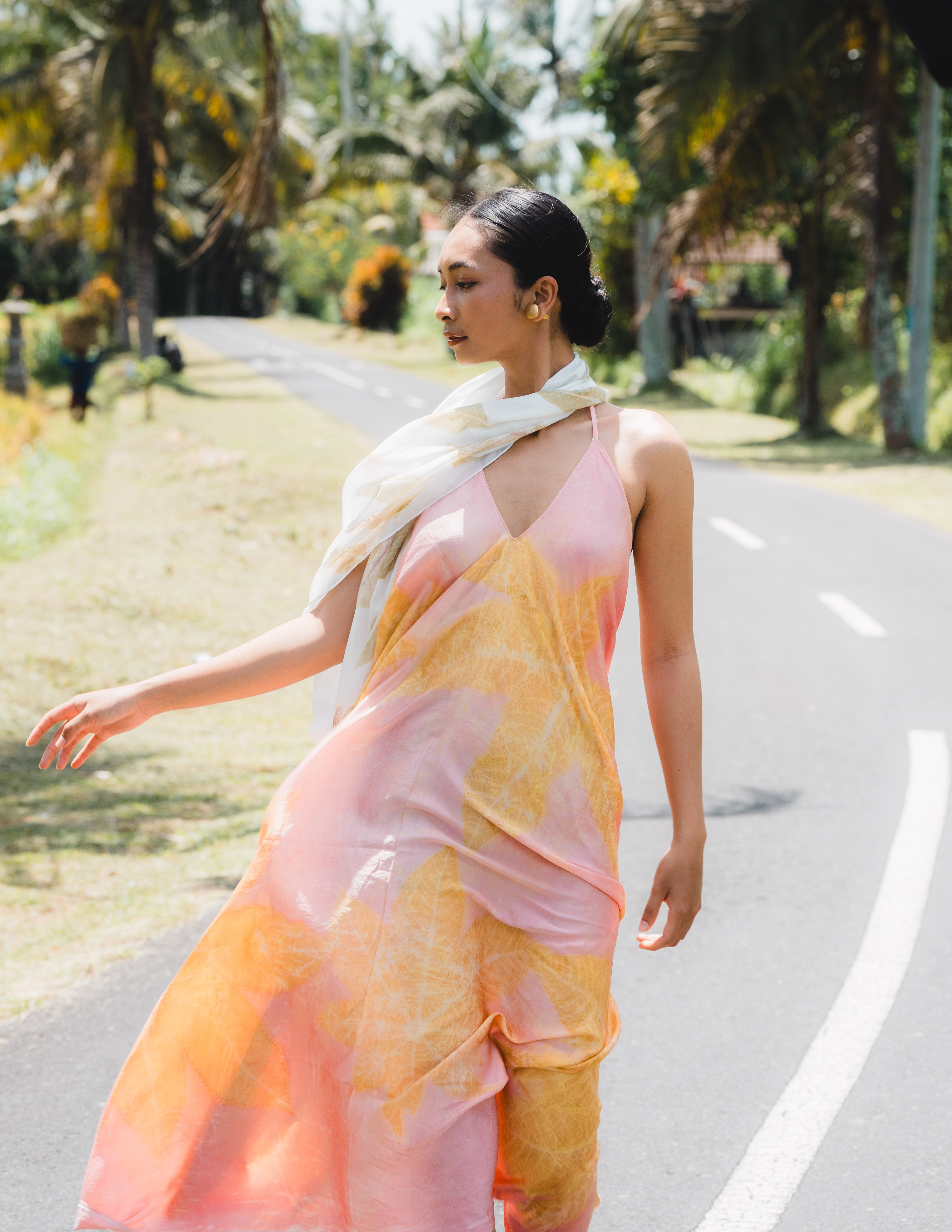 The Goddess – Pink & Yellow Cotton Silk Eco Print Dress