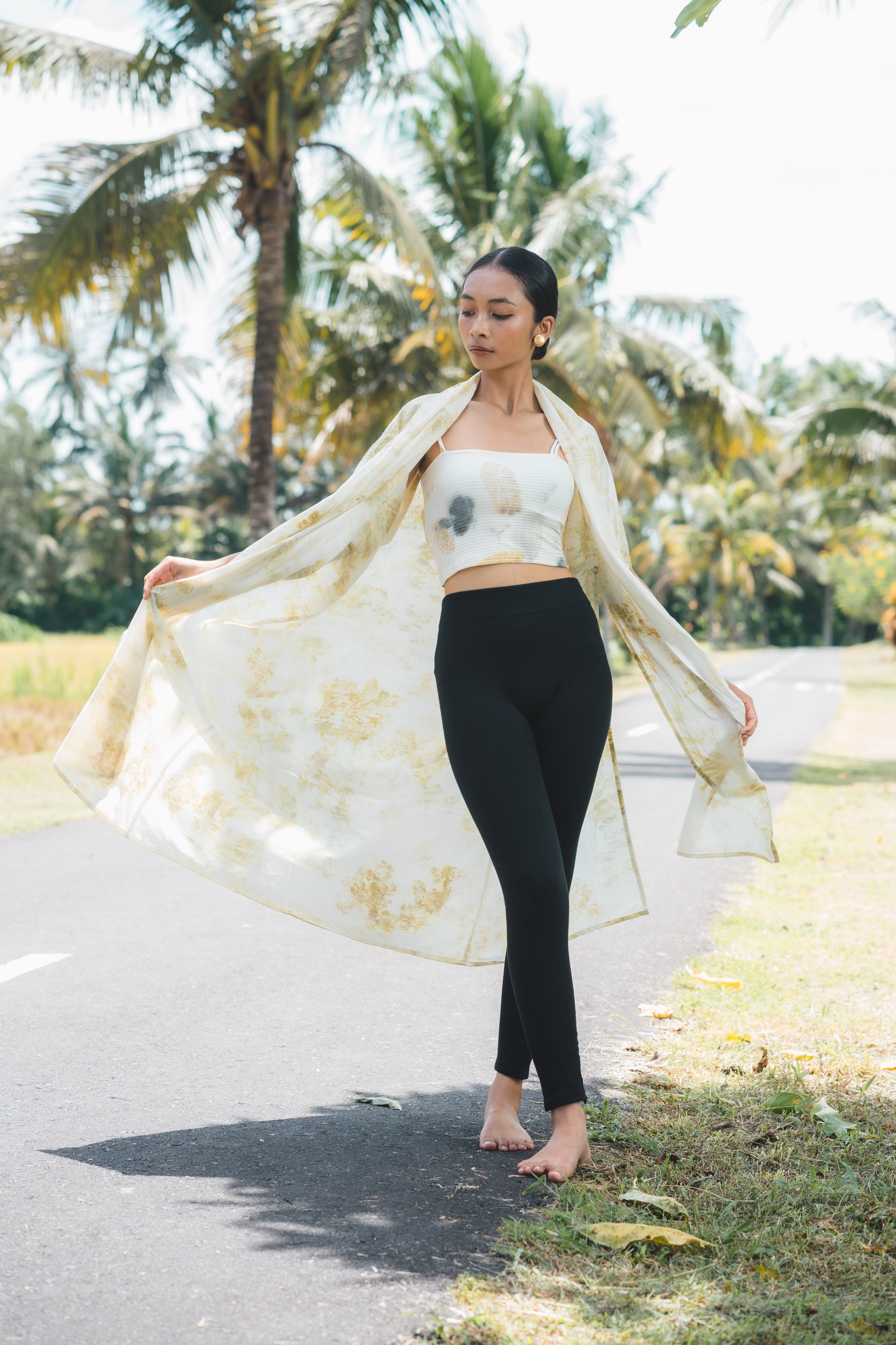 The Yogini – White Green & Yellow Cotton Silk Eco Print Pyjamas