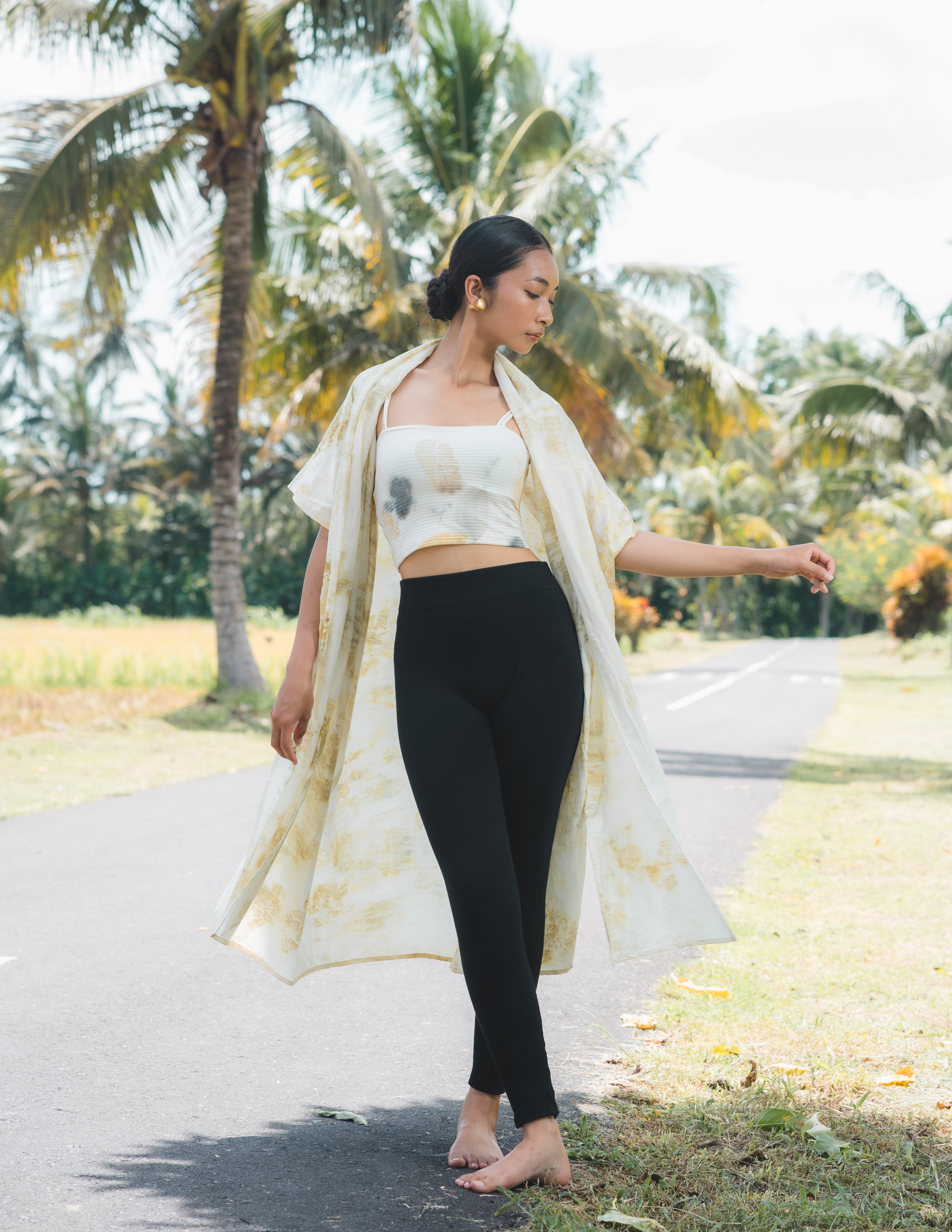 The Yogini – White Green & Yellow Cotton Silk Eco Print Pyjamas