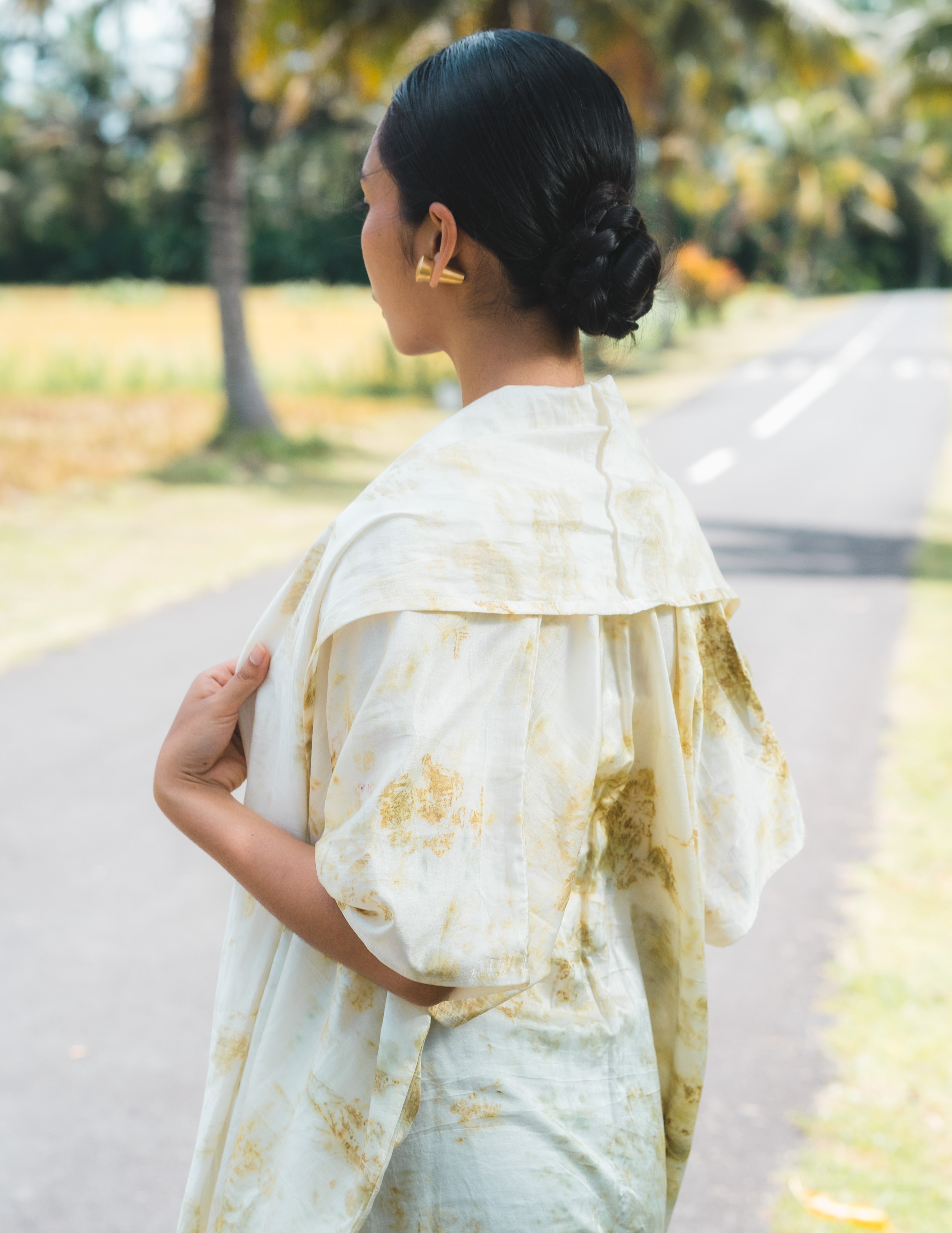 The Yogini – White Green & Yellow Cotton Silk Eco Print Pyjamas