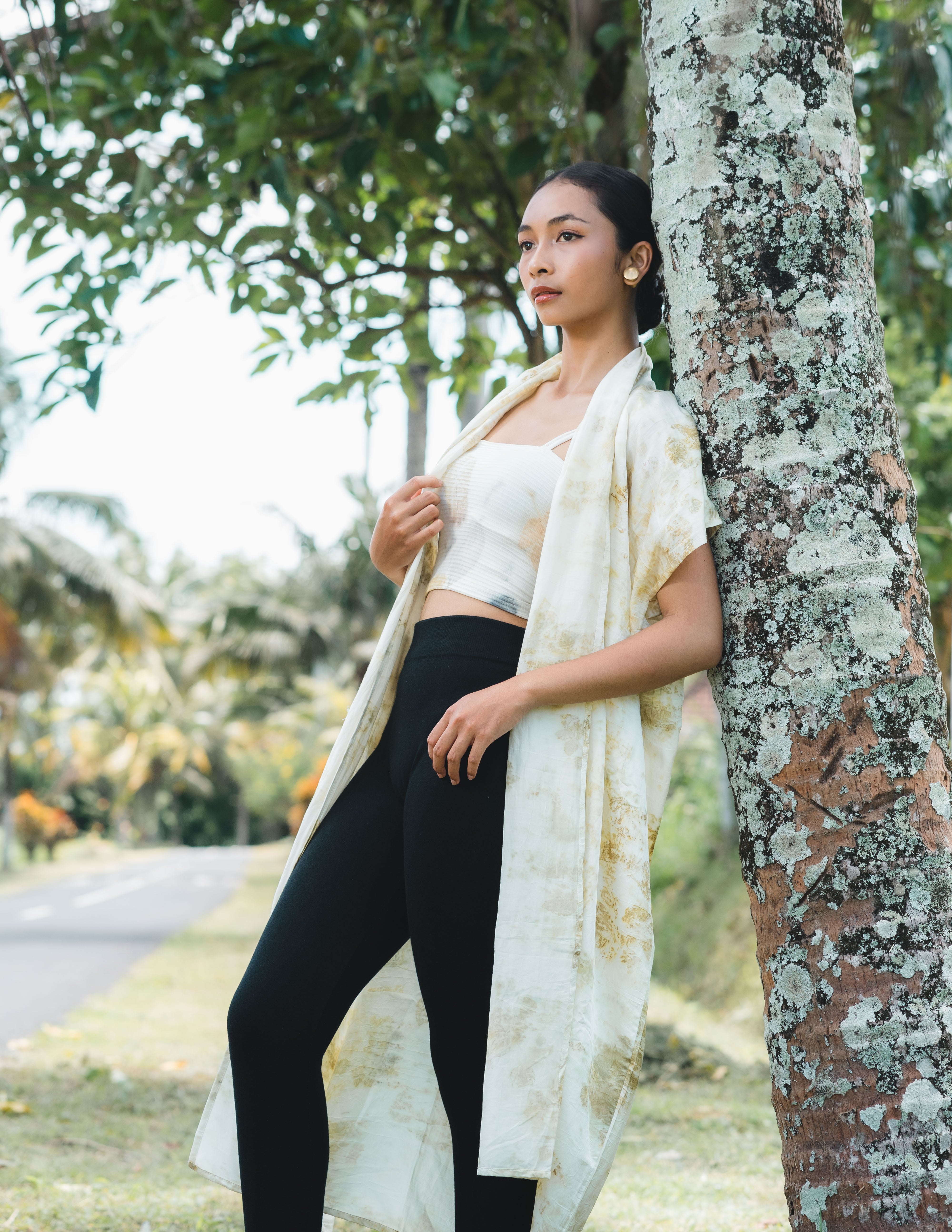 The Yogini – White Green & Yellow Cotton Silk Eco Print Pyjamas