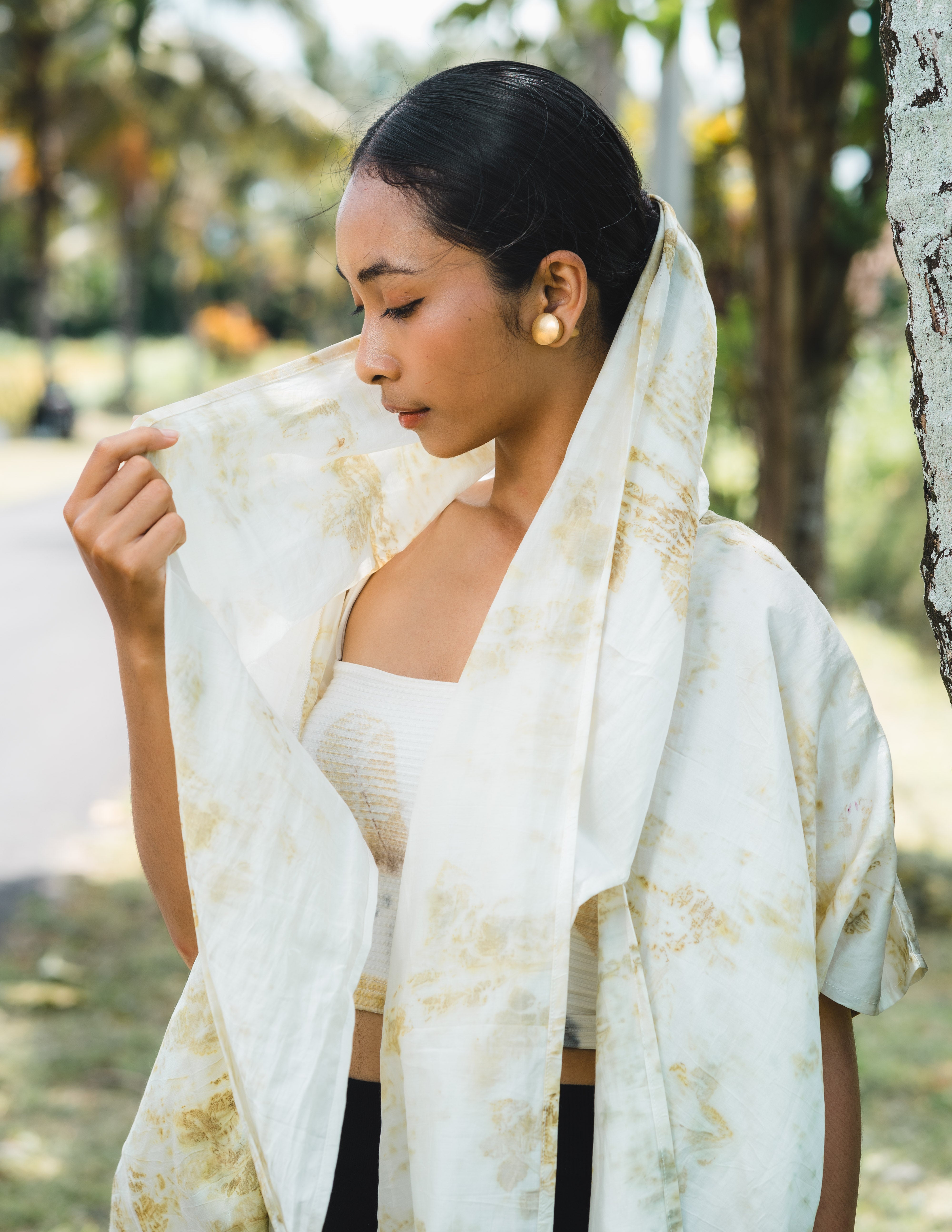 The Yogini – White Green & Yellow Cotton Silk Eco Print Pyjamas