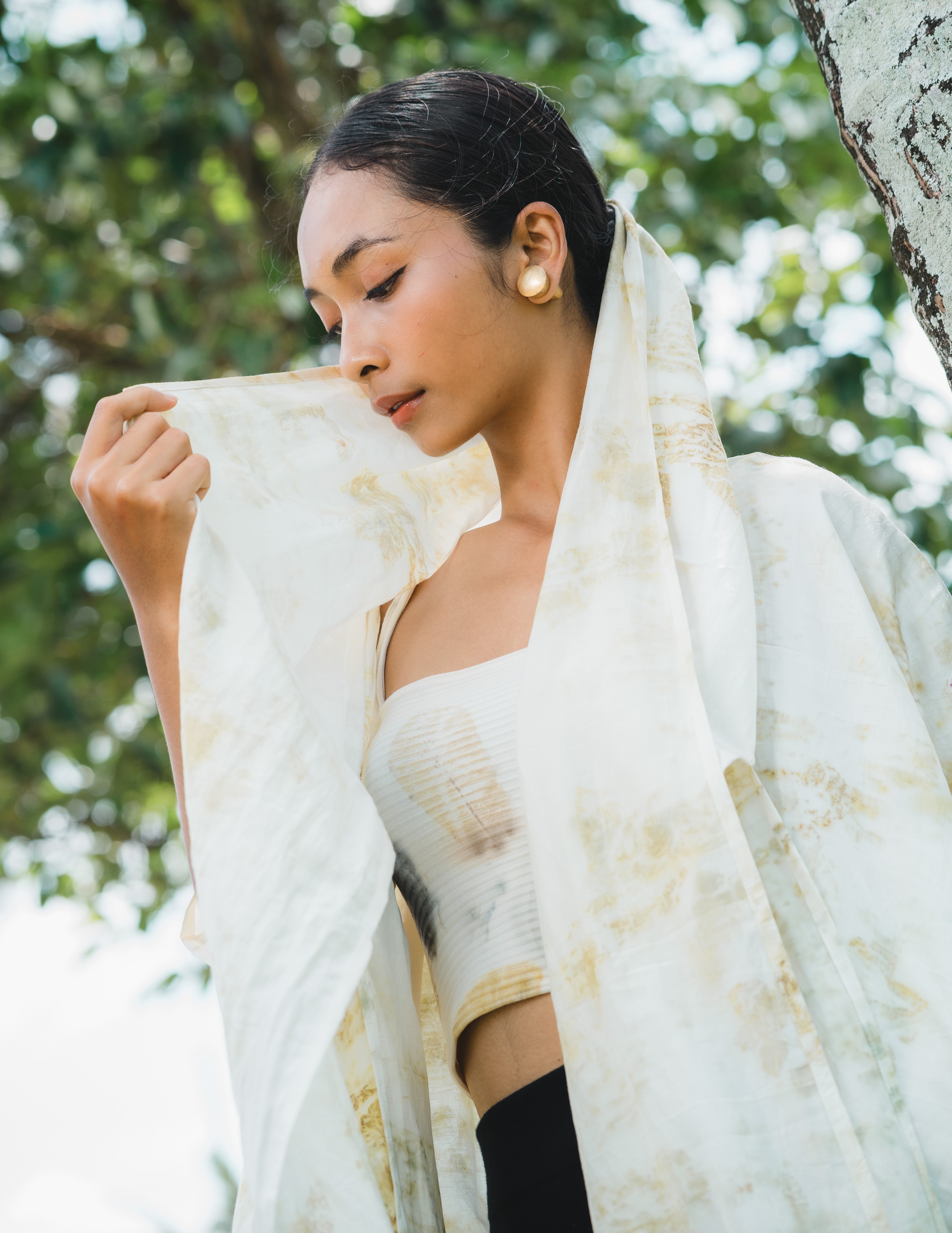 The Yogini – White Green & Yellow Cotton Silk Eco Print Pyjamas