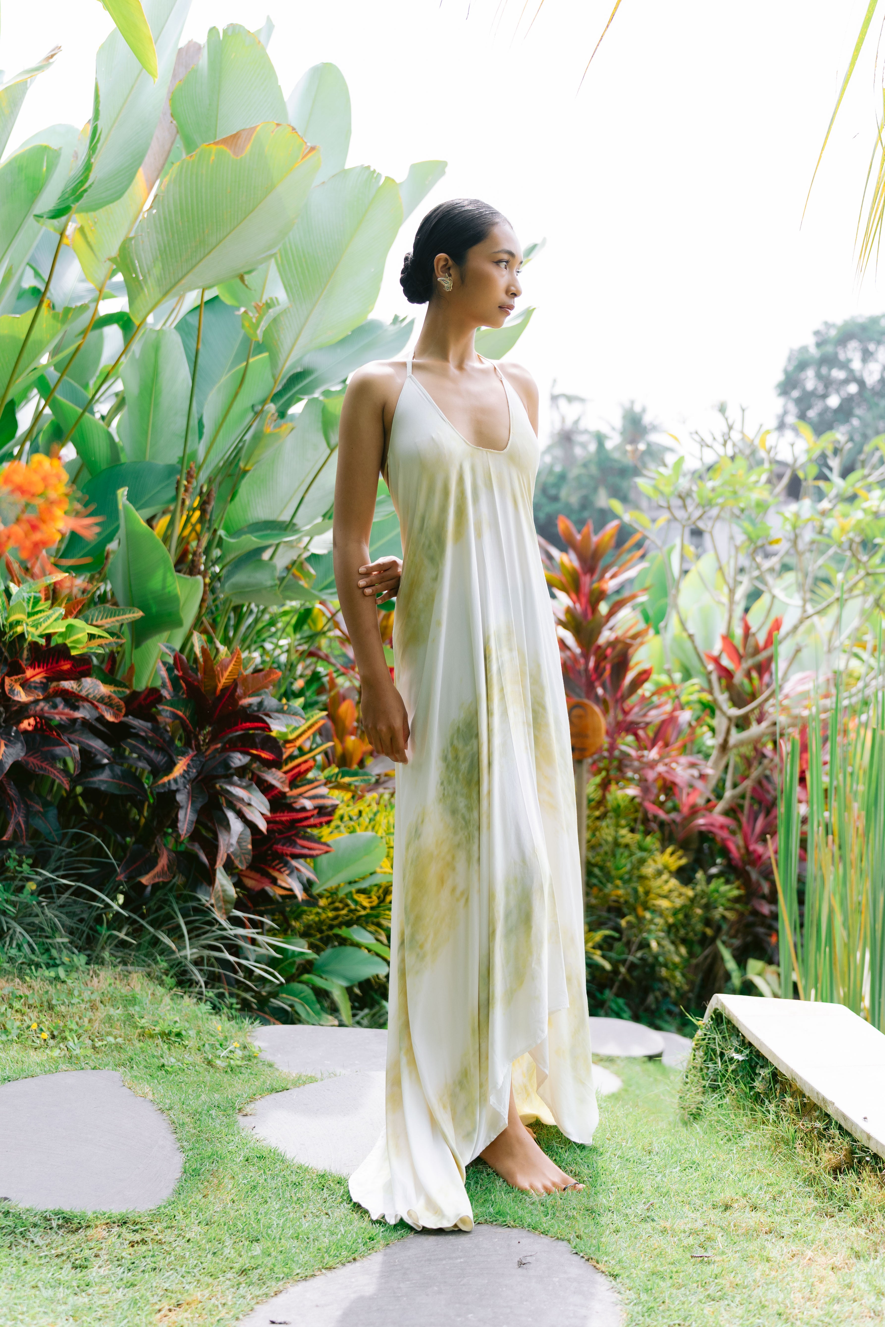 The Goddess – White & Yellow  Eco Vero Friendly  Print Dress