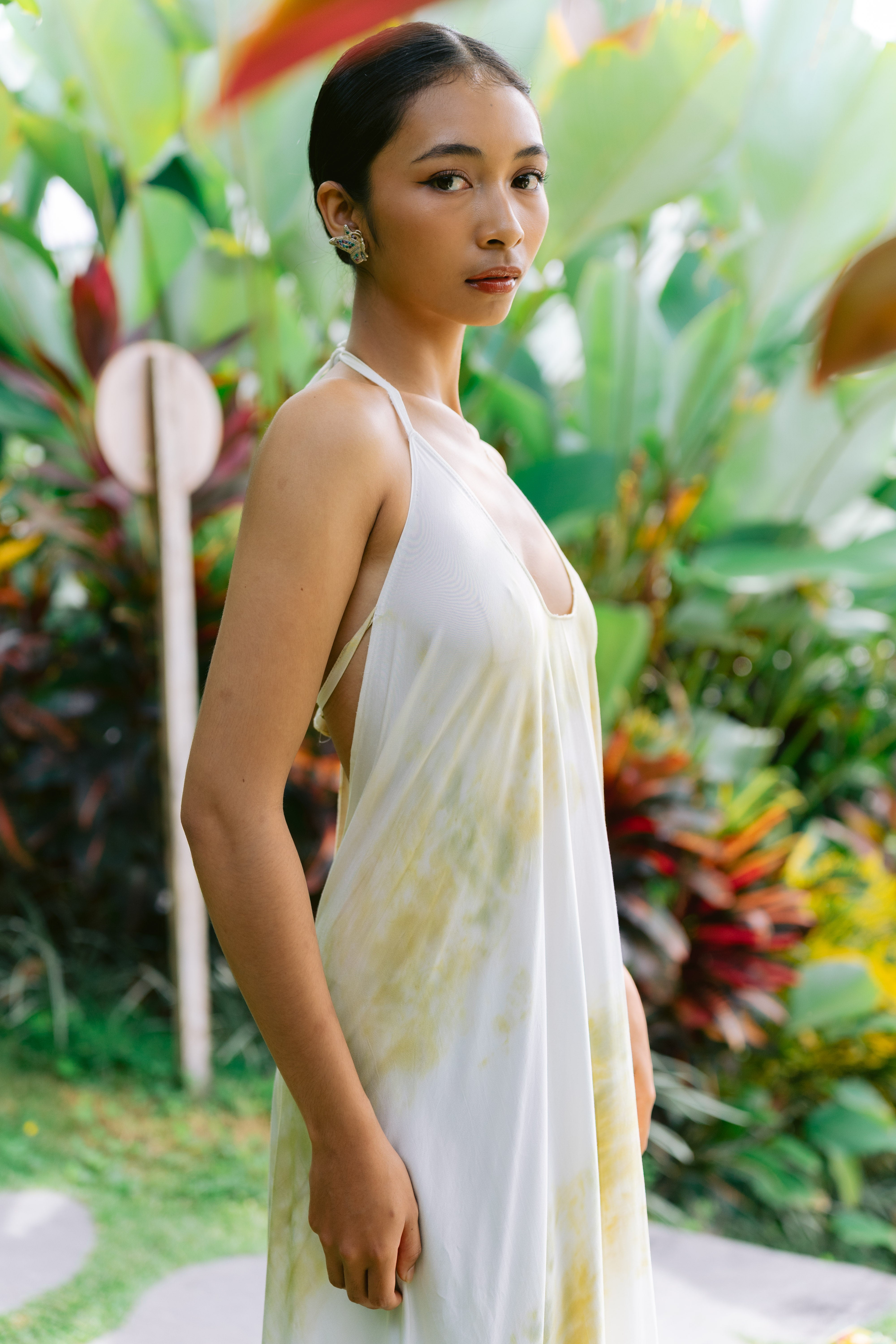 The Goddess – White & Yellow  Eco Vero Friendly  Print Dress