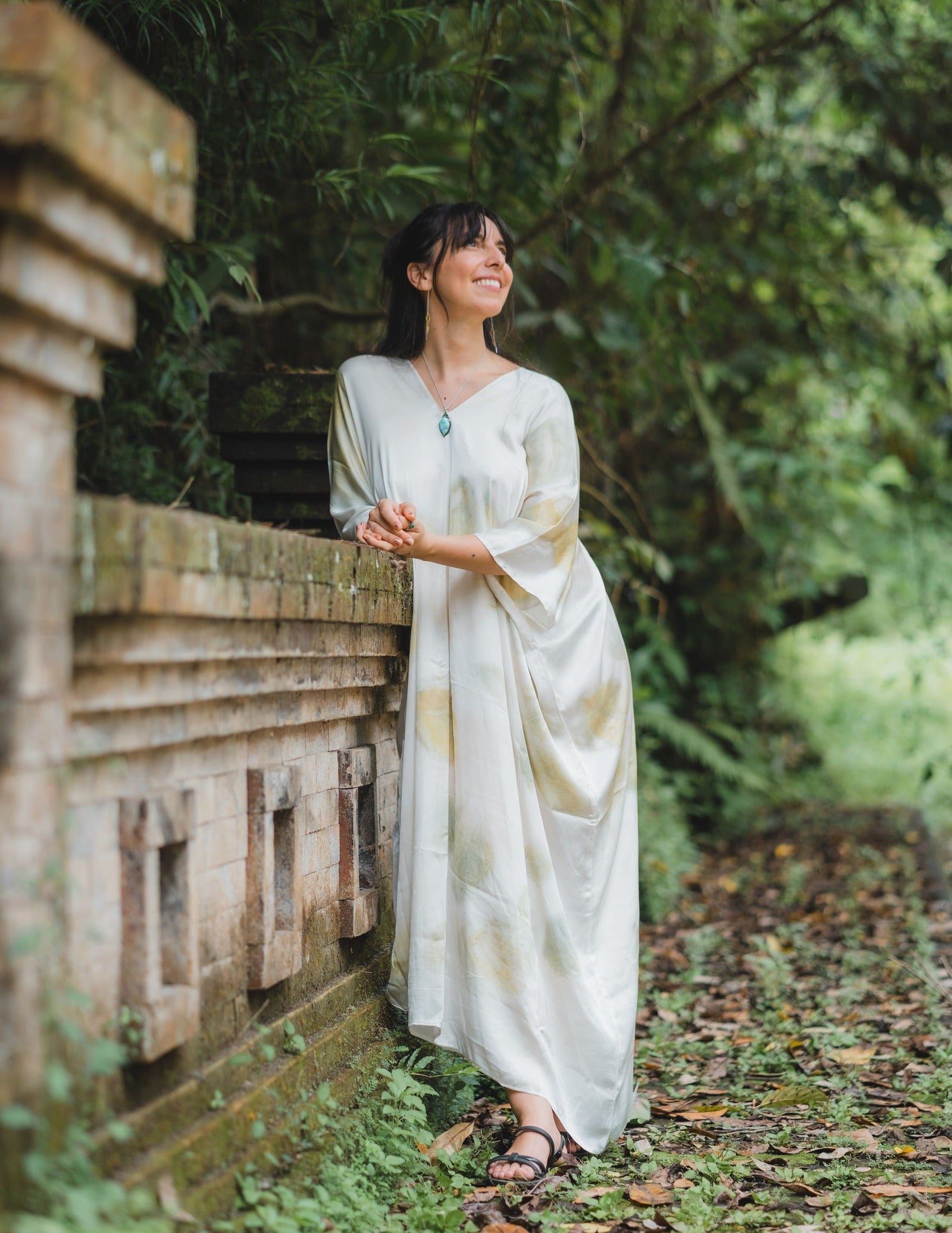 The Parvati – White yellow and green  Eco Vero Friendly  Print Dress