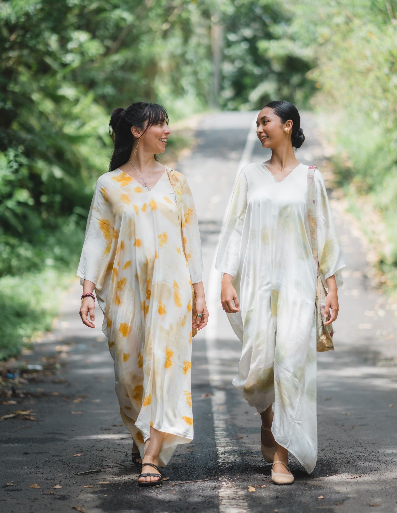 The Parvati – White yellow and green  Eco Vero Friendly  Print Dress