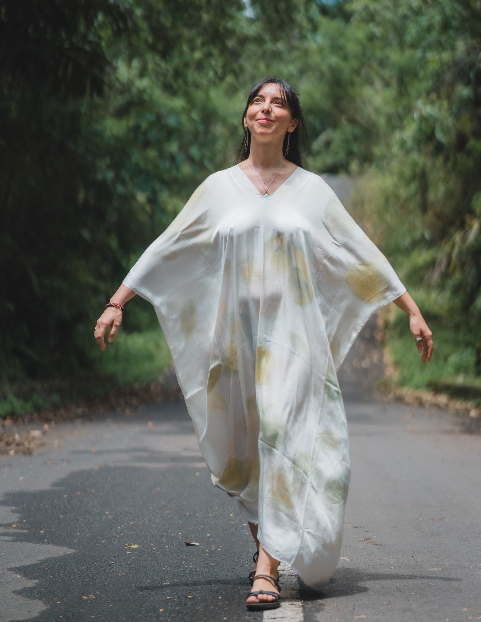 The Parvati – White yellow and green  Eco Vero Friendly  Print Dress