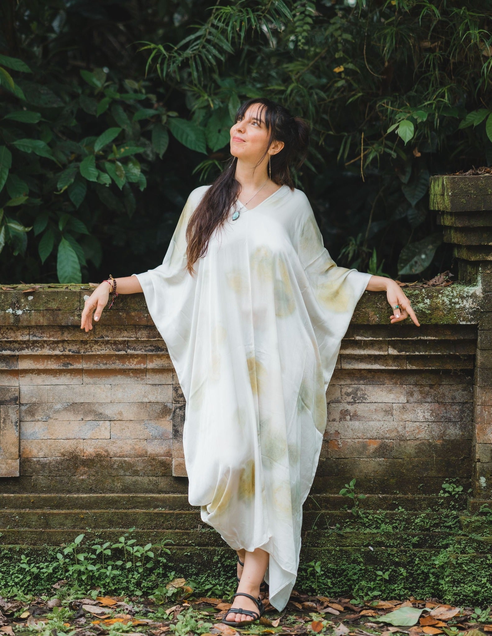 The Parvati – White yellow and green  Eco Vero Friendly  Print Dress