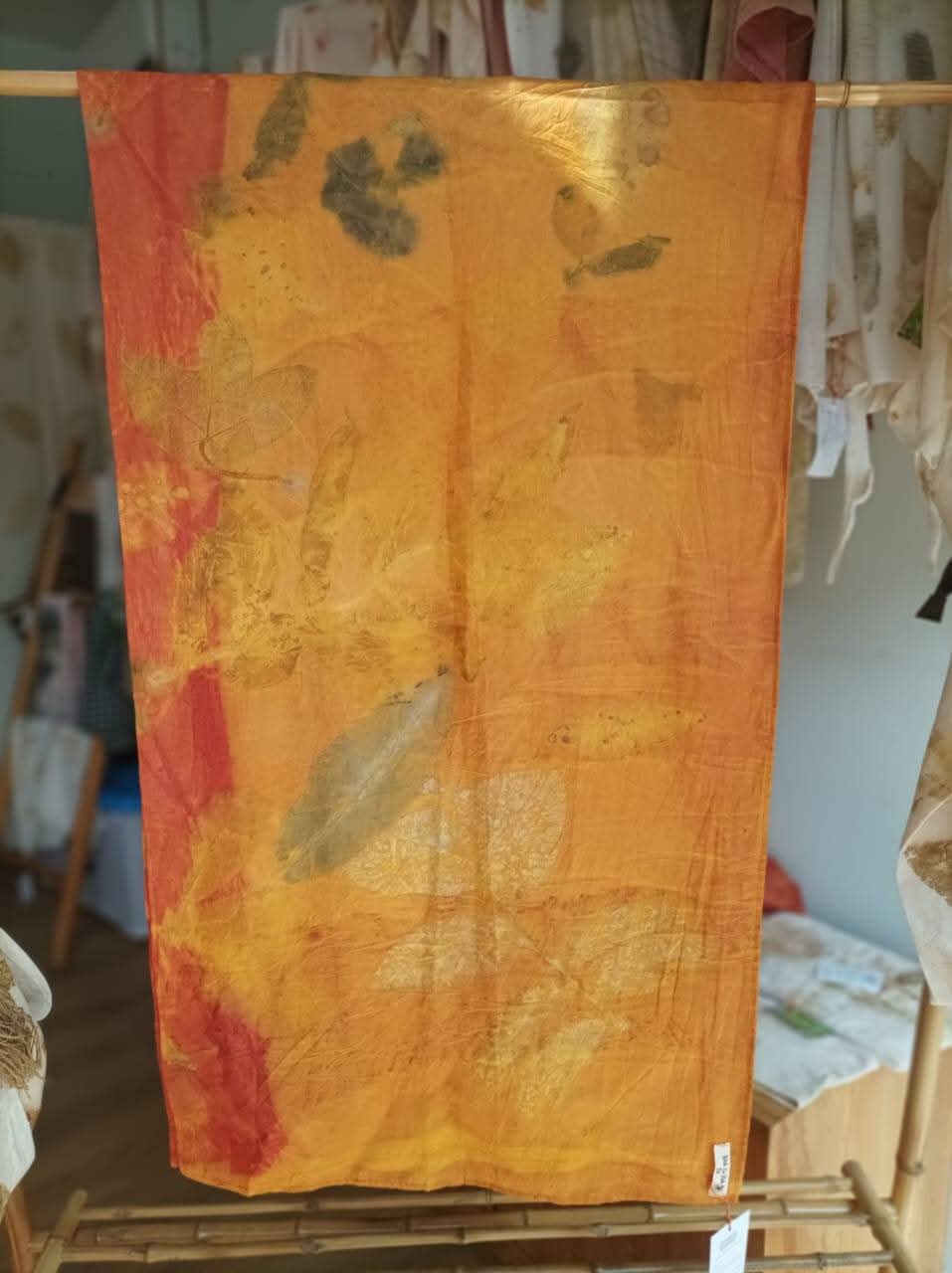 The Ratna Sari Yellow, Pink, Blue & Green Leaves Organic Cotton Silk Shawl