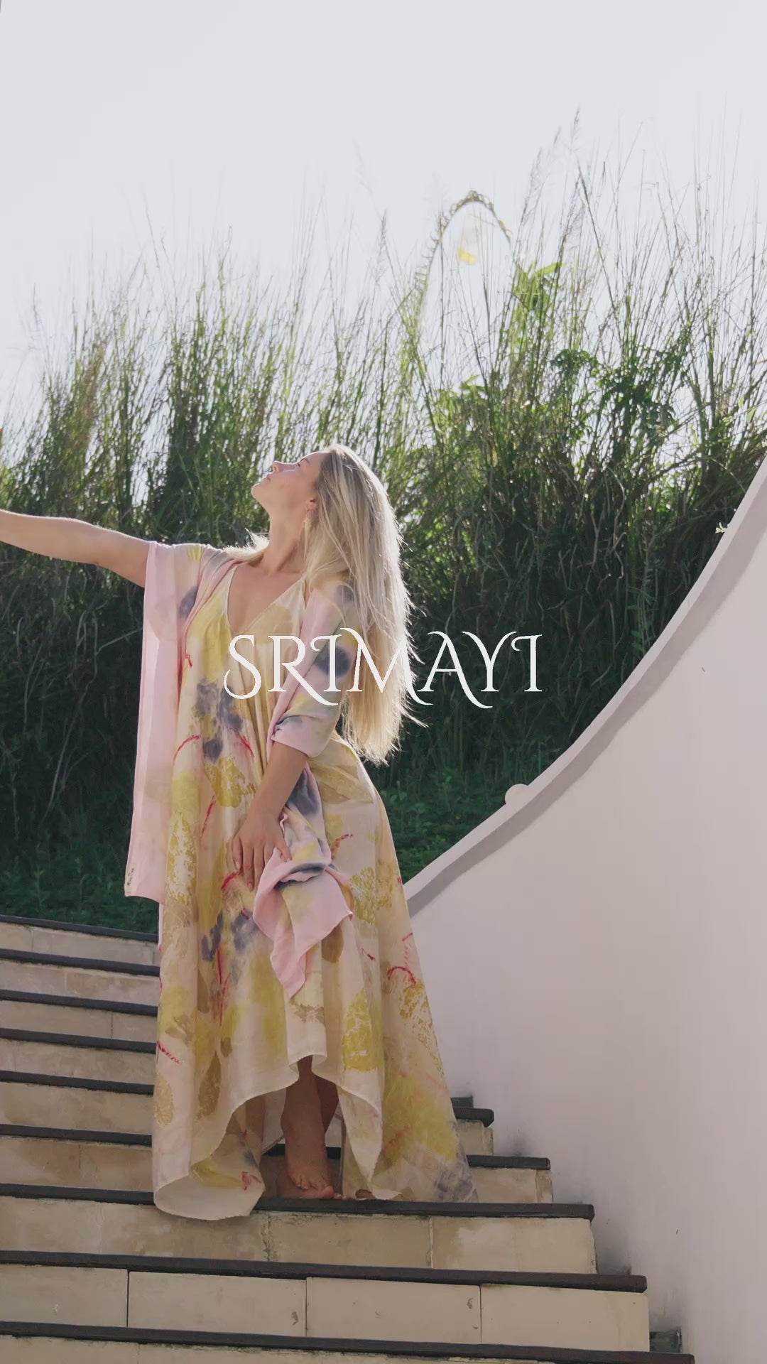 The Goddess – Blue, Yellow, Red & Green Leaves Cotton Silk Eco Print Dress